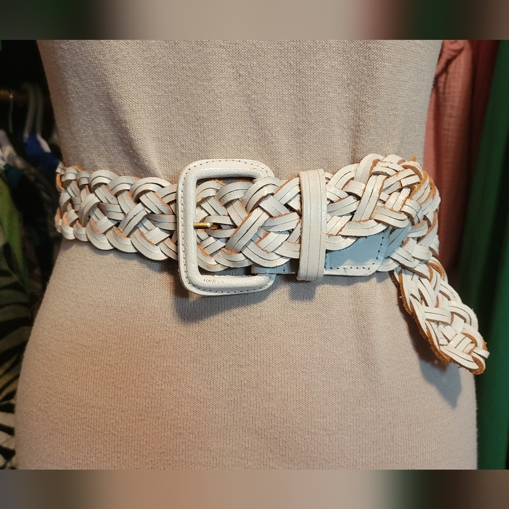 Vintage Braided White Leather Belt